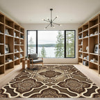 Elegant Bronze Filigree Ornate Damask Rug