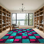 Neon Pixel Art Cyberpunk Grid Rug