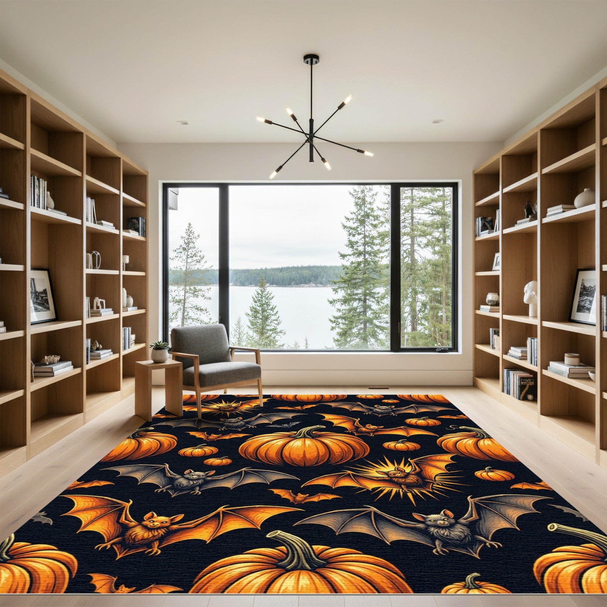 Spooky Halloween Bats and Orange Pumpkins Rug