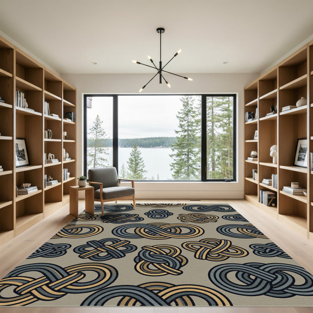 Taupe Gray Golden Linked Infinity Knot Rug