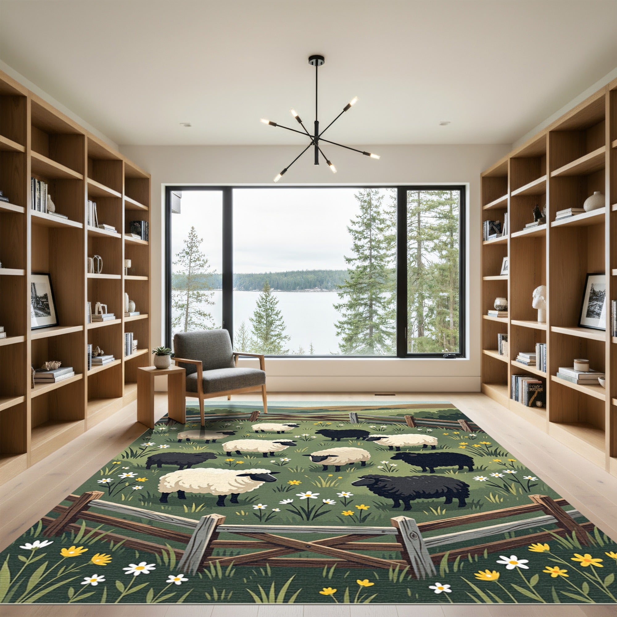 Pastoral Sheep and Wildflower Meadow Rug