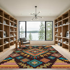Vibrant Geometric Aztec Diamond Earthy Rug
