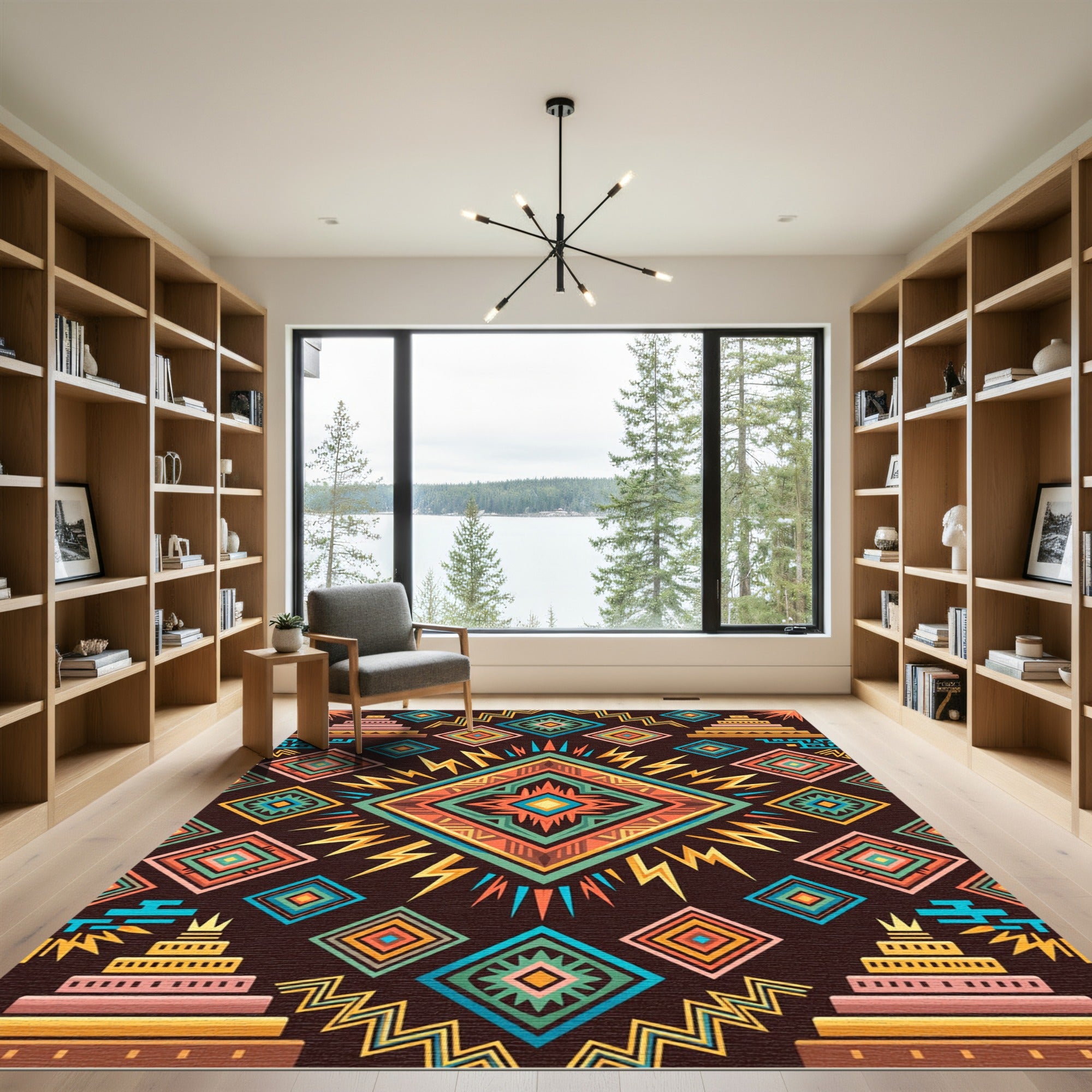 Vibrant Geometric Aztec Diamond Earthy Rug