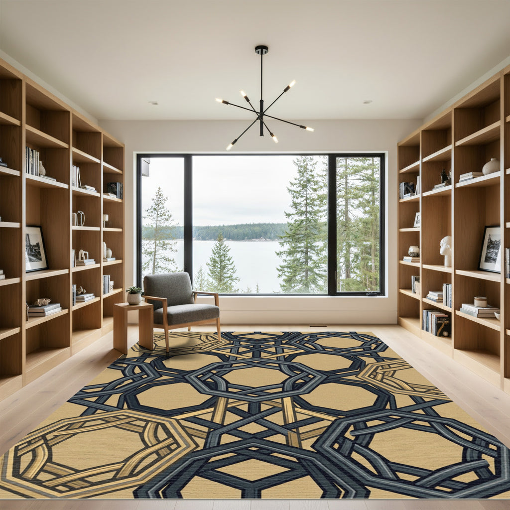 Geometric Octagon Weave Neutral Earthtone Rug