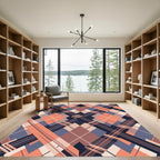 Coral Navy Diamond Intersecting Lines Rug