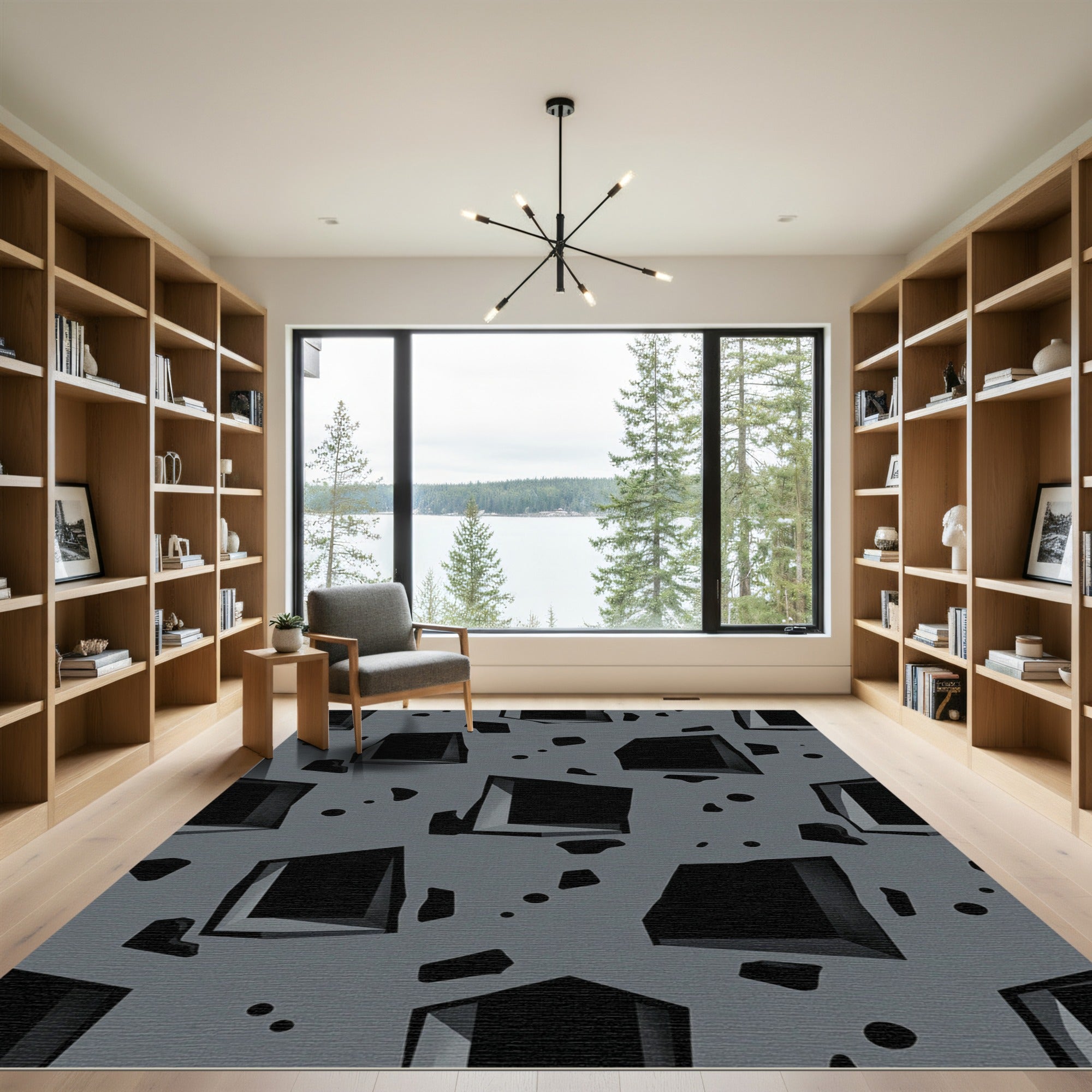 Abstract Gray Cutout Geometric Grid Rug