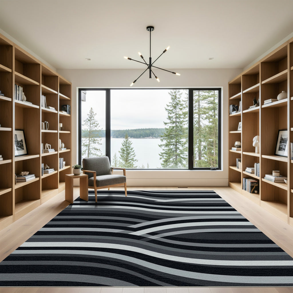 Monochrome Wavy Linear Abstract Wave Rug