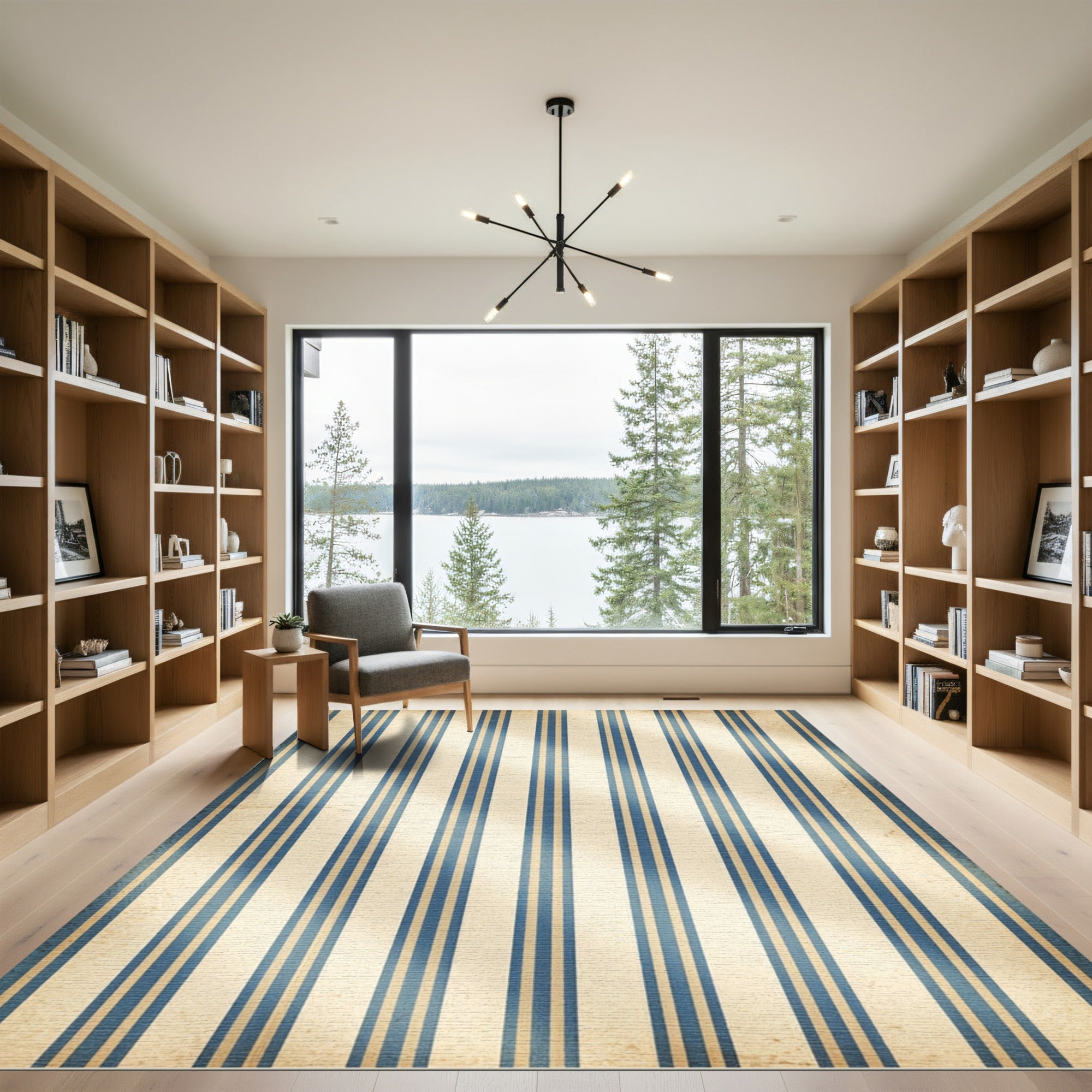 Classic Blue Cream Vertical Pinstripe Rug