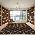 Dark Brown Interlocking Geometric Lattice Rug