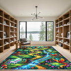 Whimsical Enchanted Forest Unicorn Phoenix Landscape Rug
