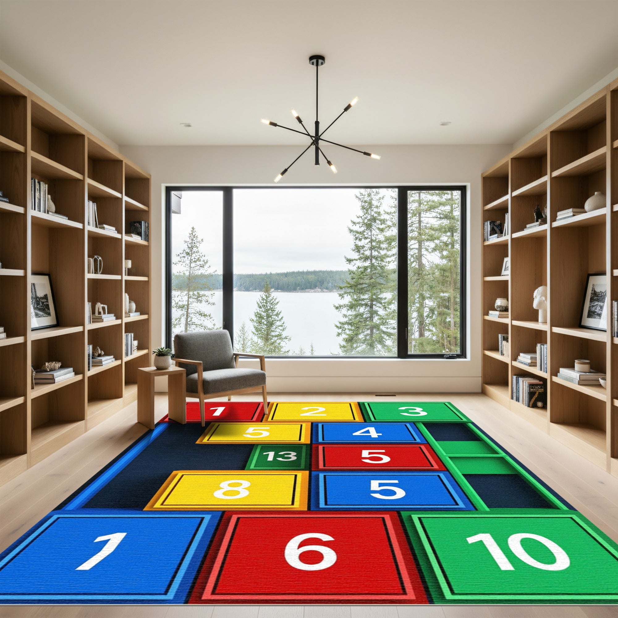 Playful Vibrant Multi Colored Geometric Blocks Rug