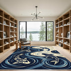 Dark Blue Koi Fish Swirl Rug