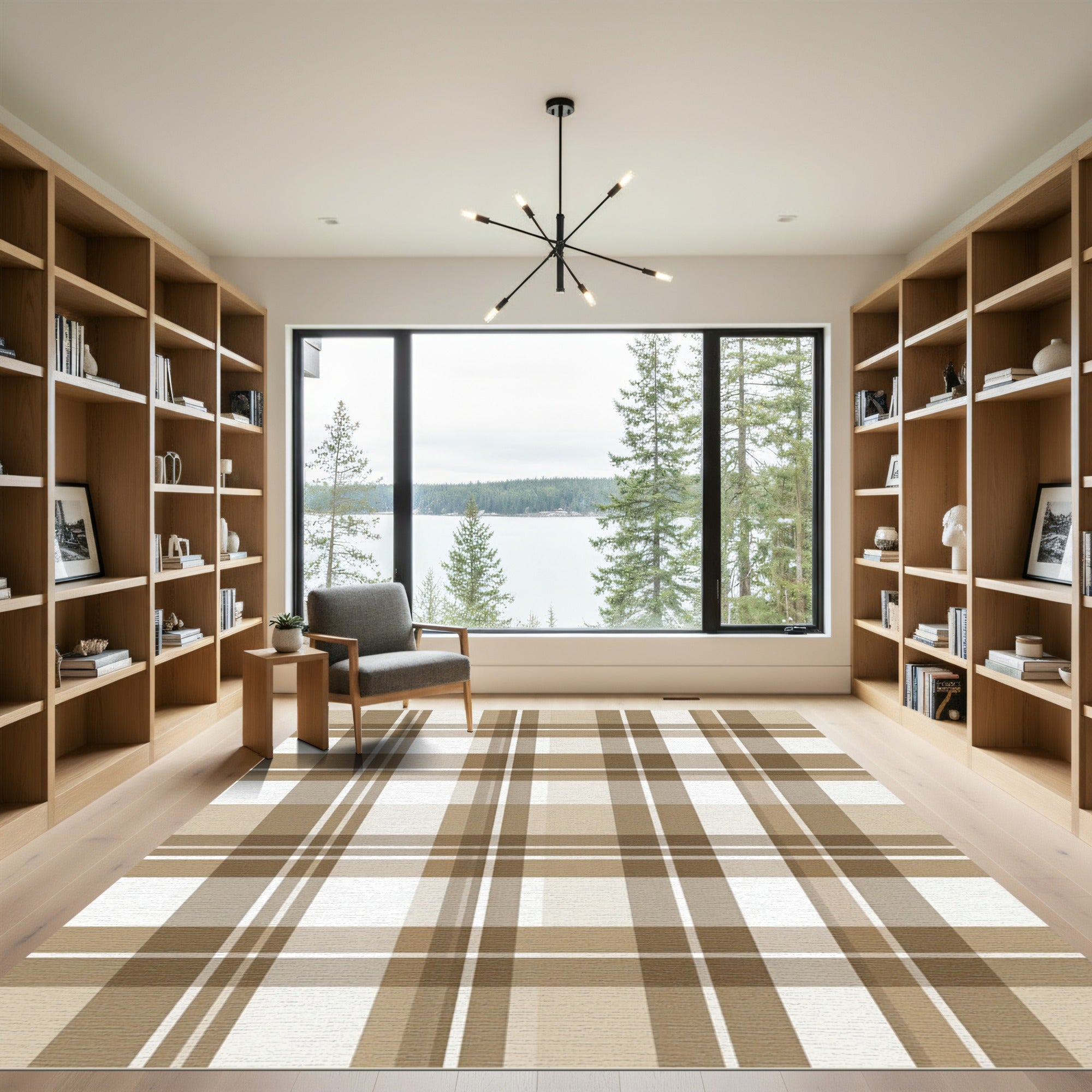 Brown and White Classic Plaid Rug