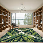 Green Fern Forest Geometric Abstraction Rug