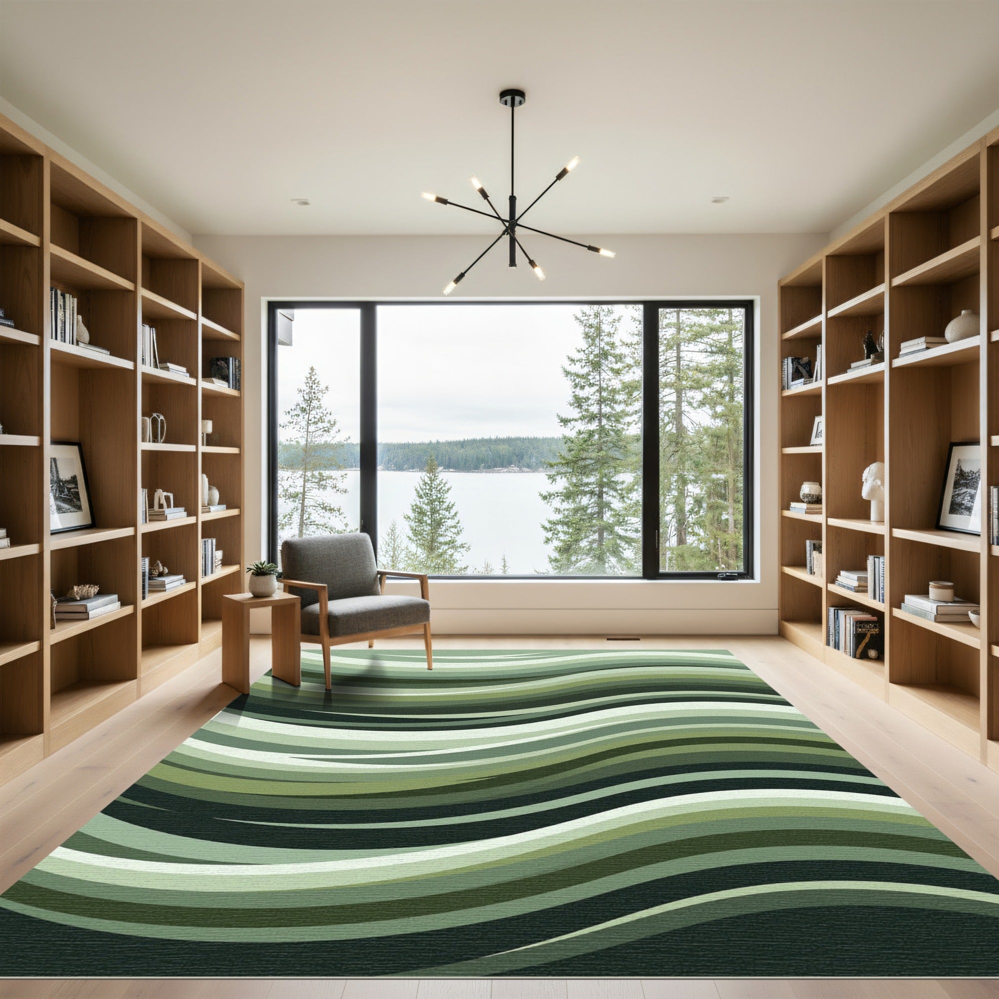 Earthy Green Wavy Stripe Rug