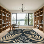 Elegant Golden Fern Foliage Charcoal Rug