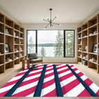 Bold Pink White Blue Stripe Rug