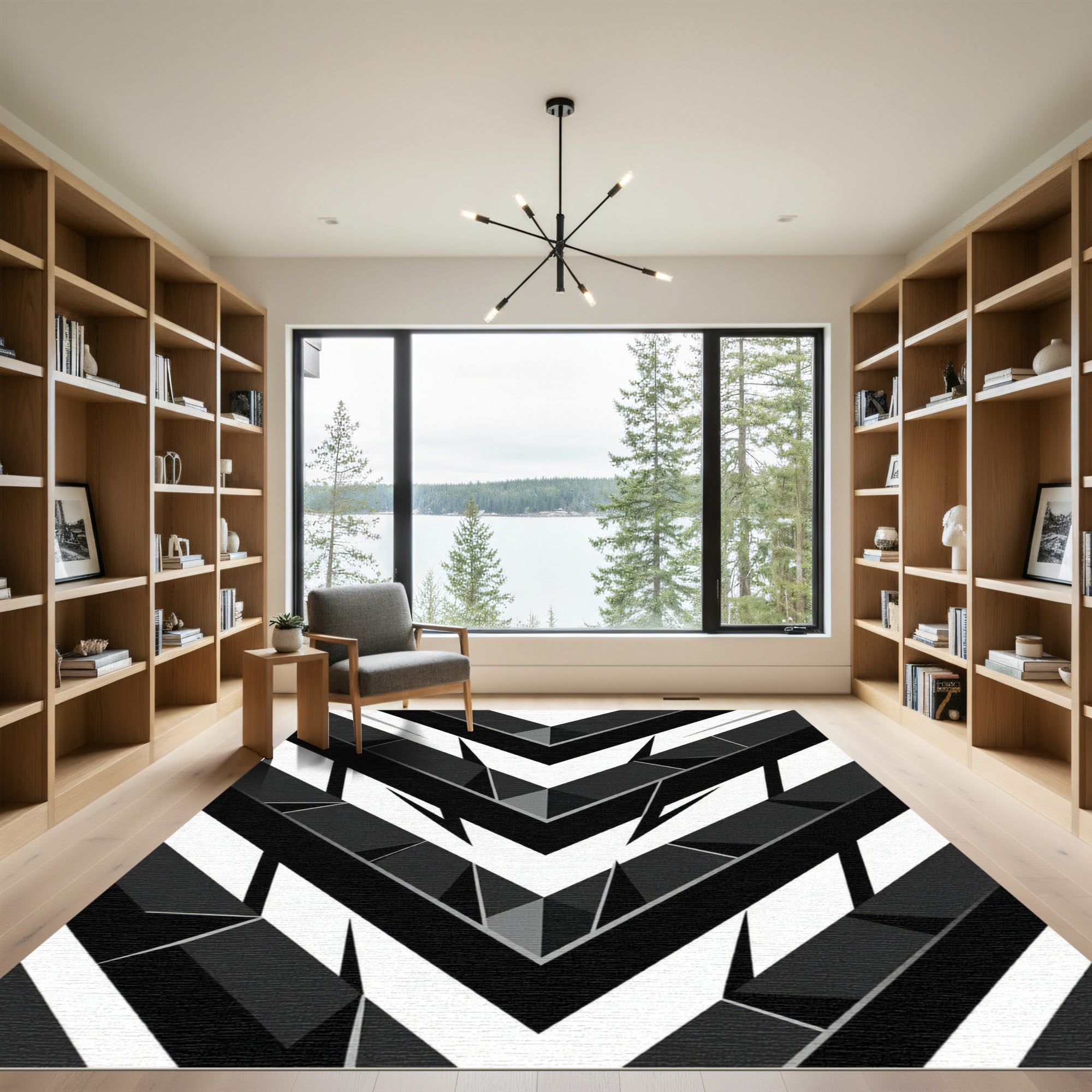 Monochrome Chevron Geometric Abstract Rug