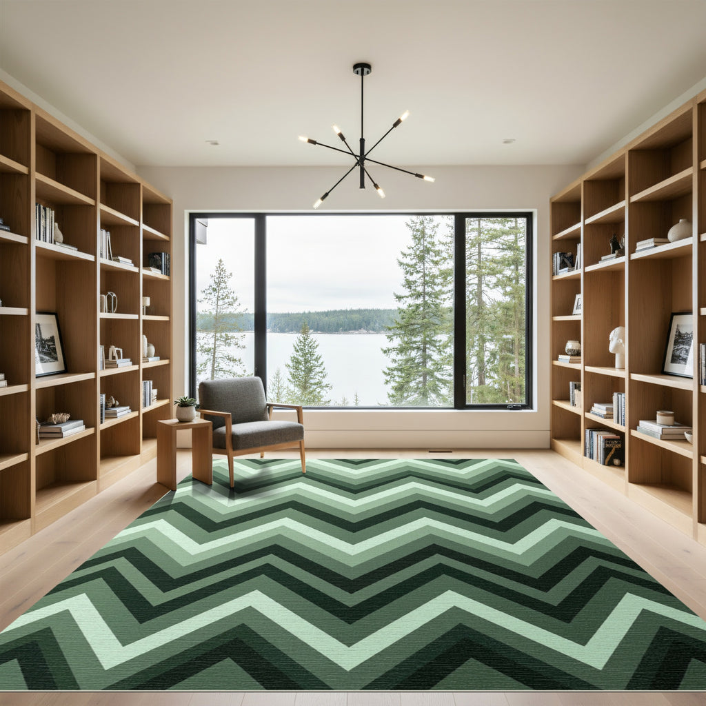 Tonal Green Gradient Chevron Rug