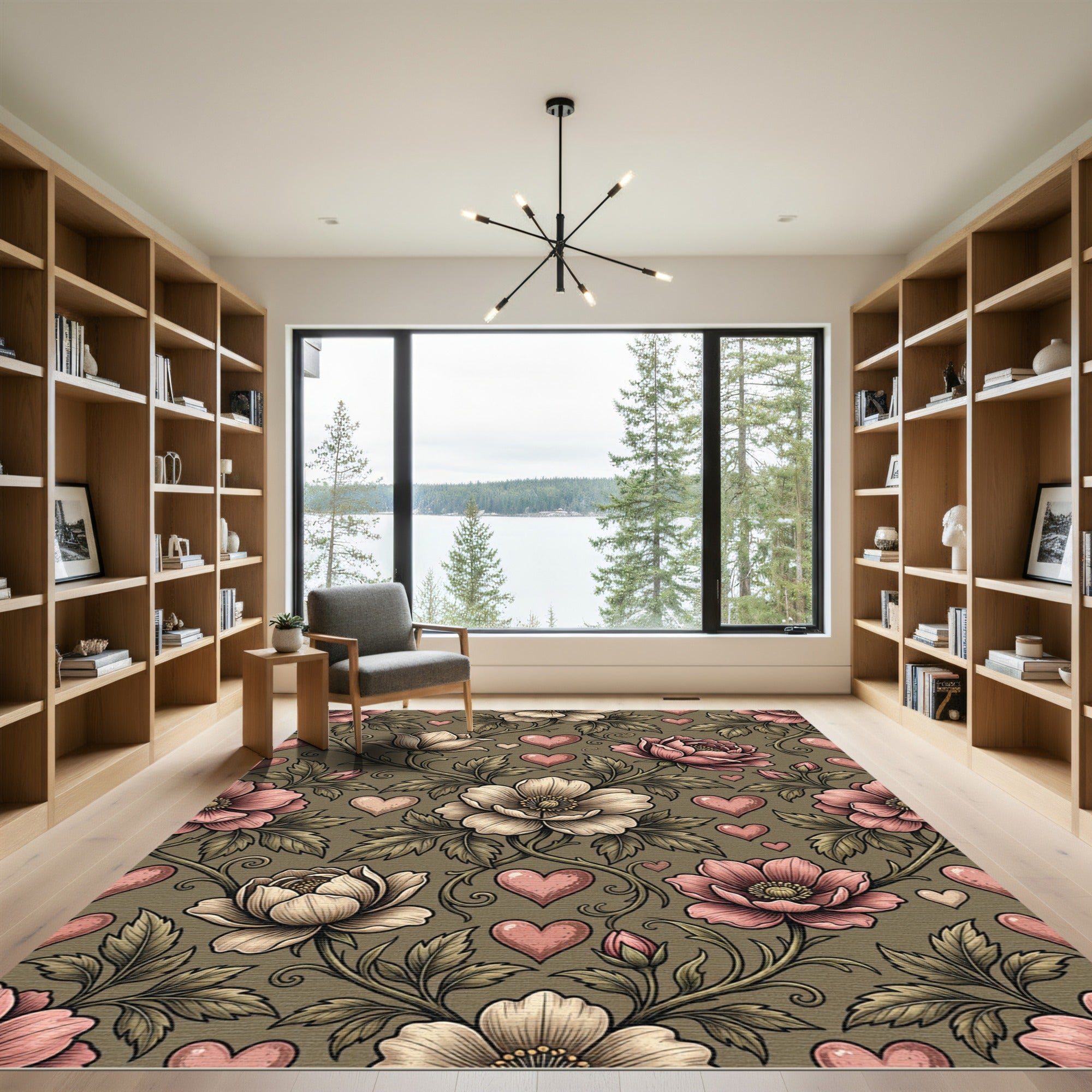 Vintage Pink Floral Heart Vine Rug