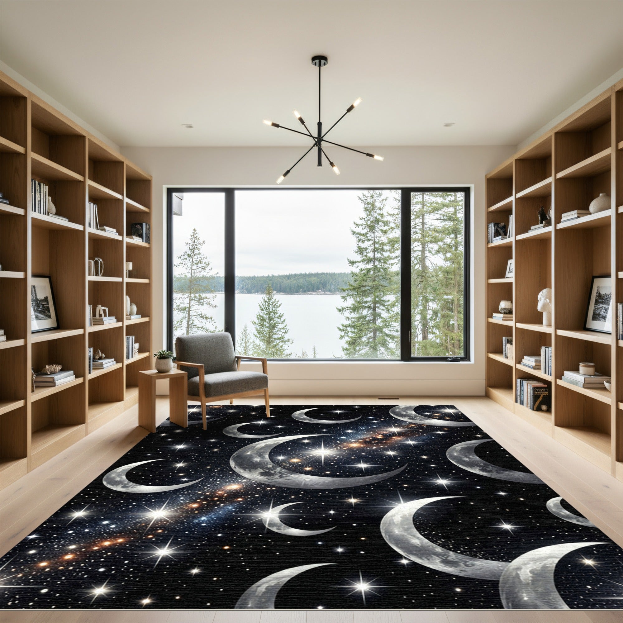 Ethereal Silver Crescent Moon Galaxy Rug