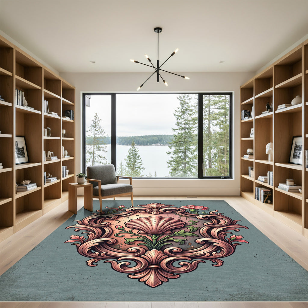 Opal Floral Shell Cartouche Rug
