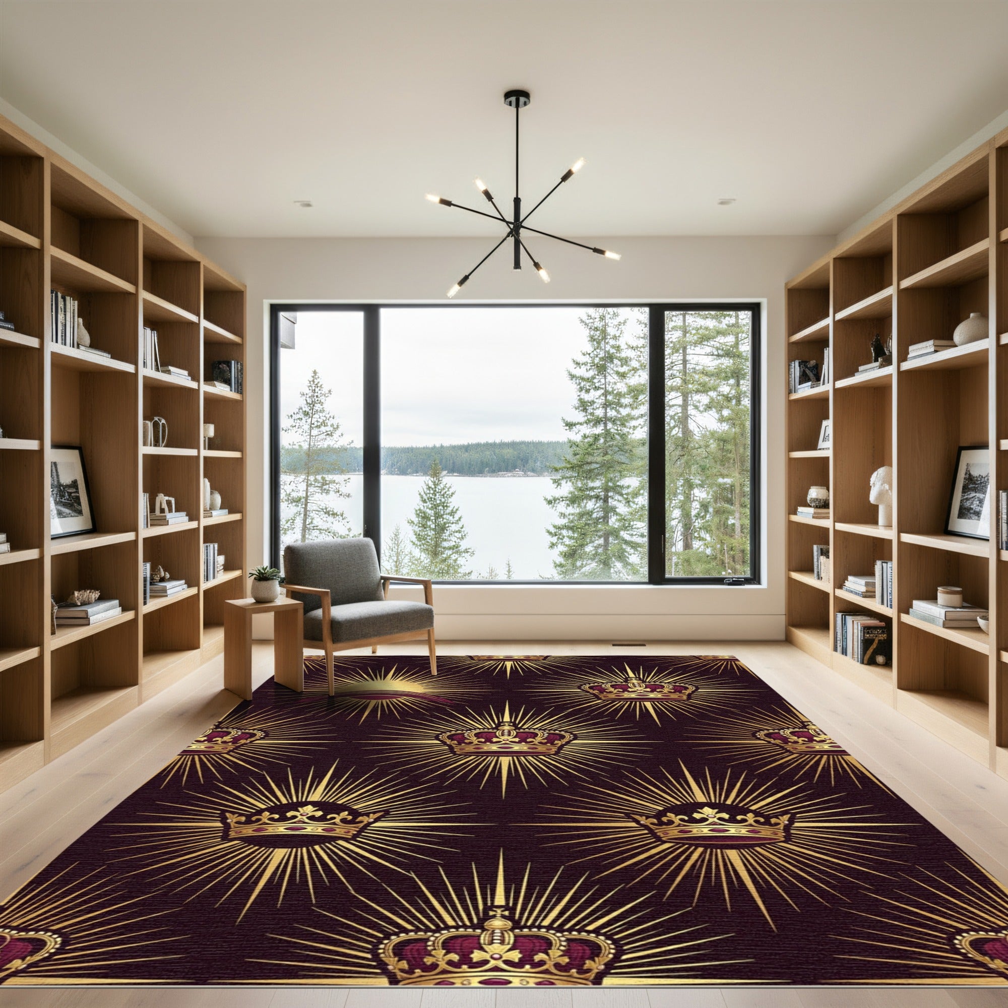 Regal Gold Crown Sunburst Damask Rug
