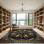 Golden Celestial Star Black Wheat Rug