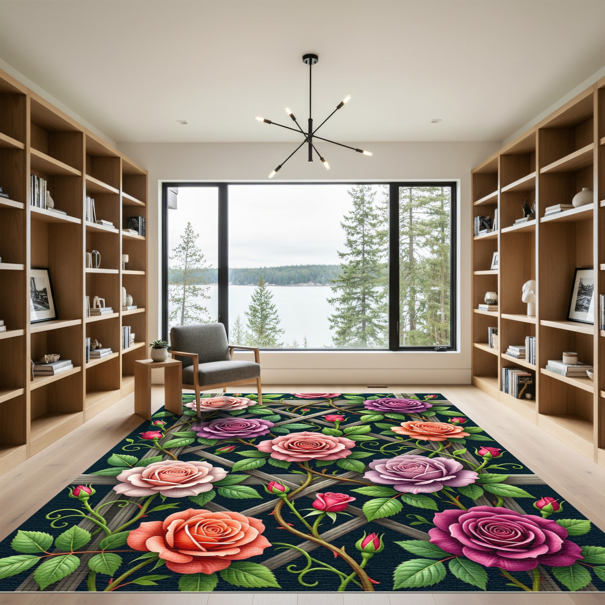 Vibrant Lattice Garden Multi Colored Roses Rug