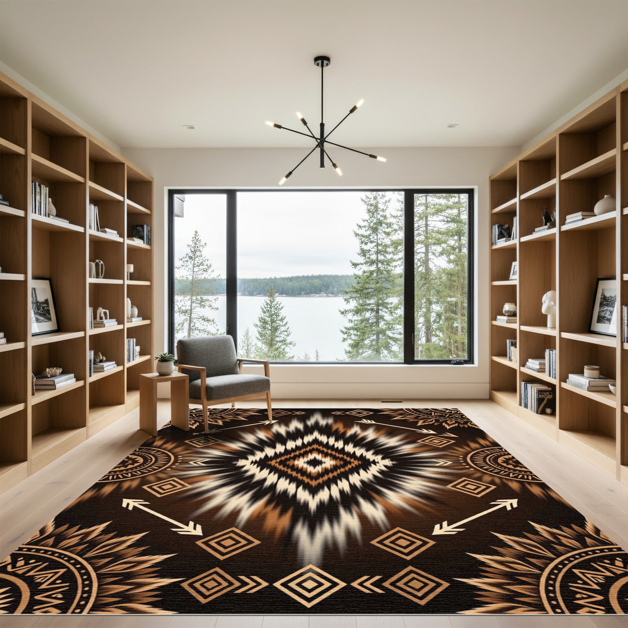 Earthy Tribal Diamond Gold Arrow Art Rug