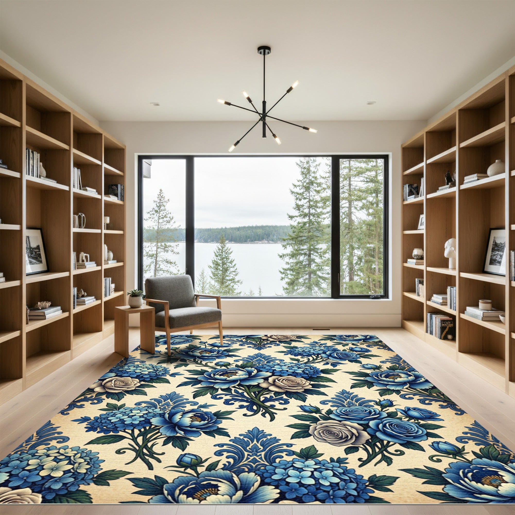 Navy Blue Floral Bouquet Garden Rug