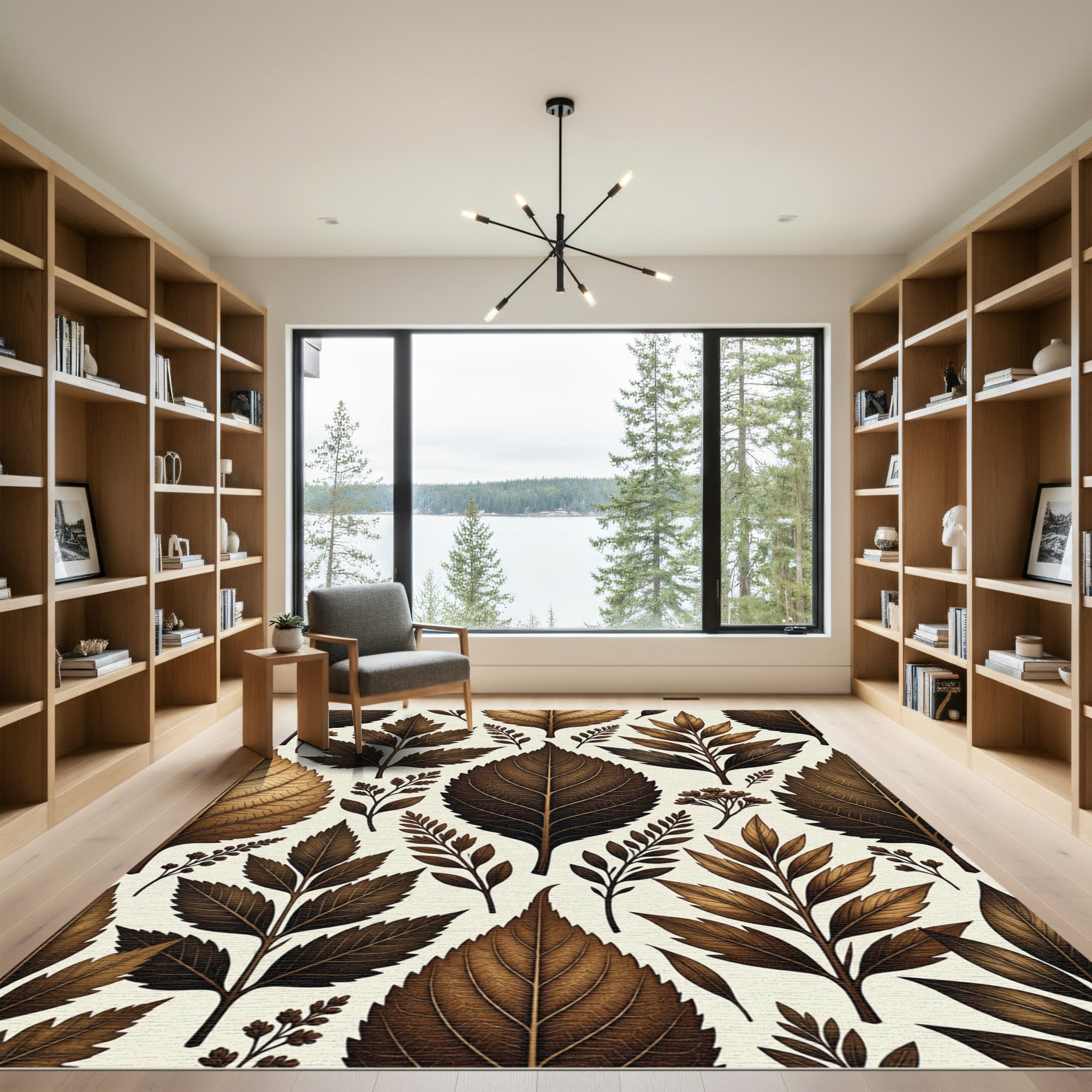 Rich Brown Autumn Leaf Botanical Rug