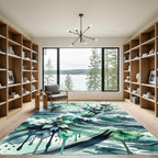 Watercolor Teal Ocean Wave Floral Rug