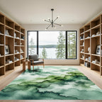 Ethereal Emerald Watercolor Cloudscape Scenery Rug