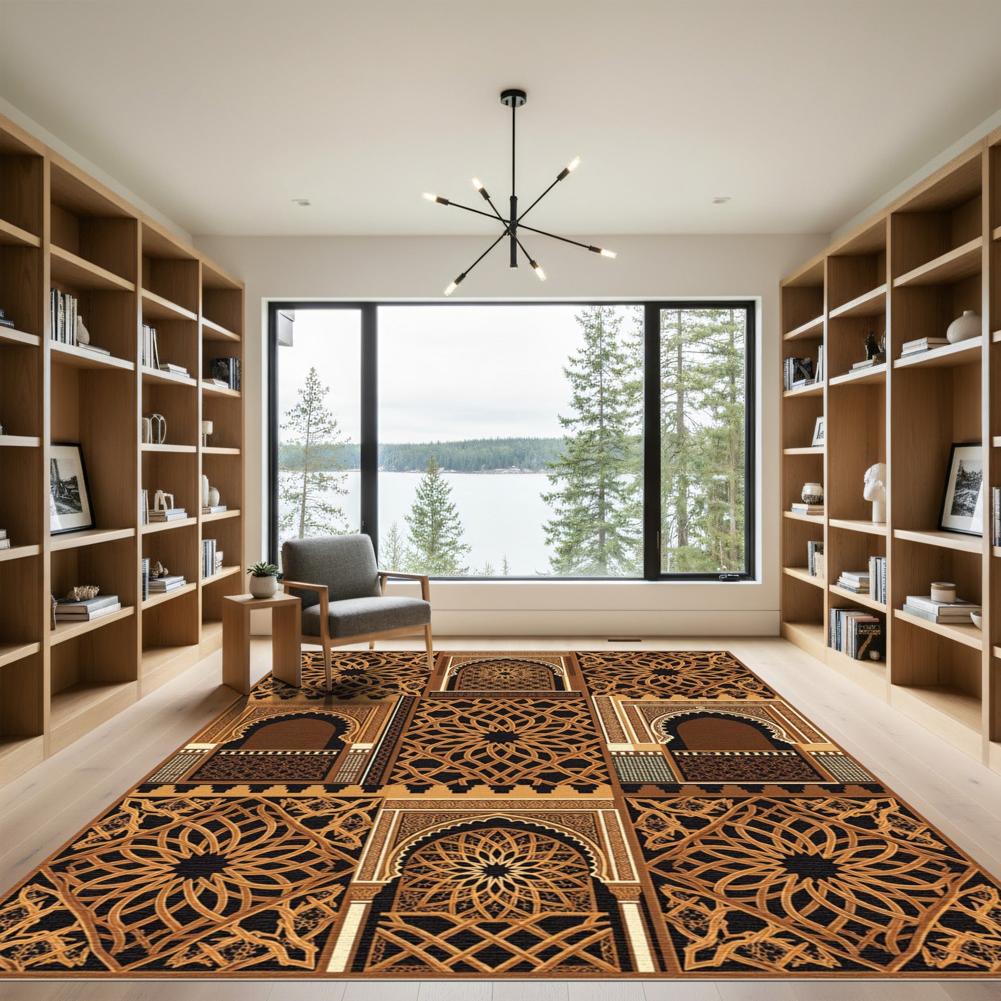 Golden Arch Geometric Lattice Medallion Rug