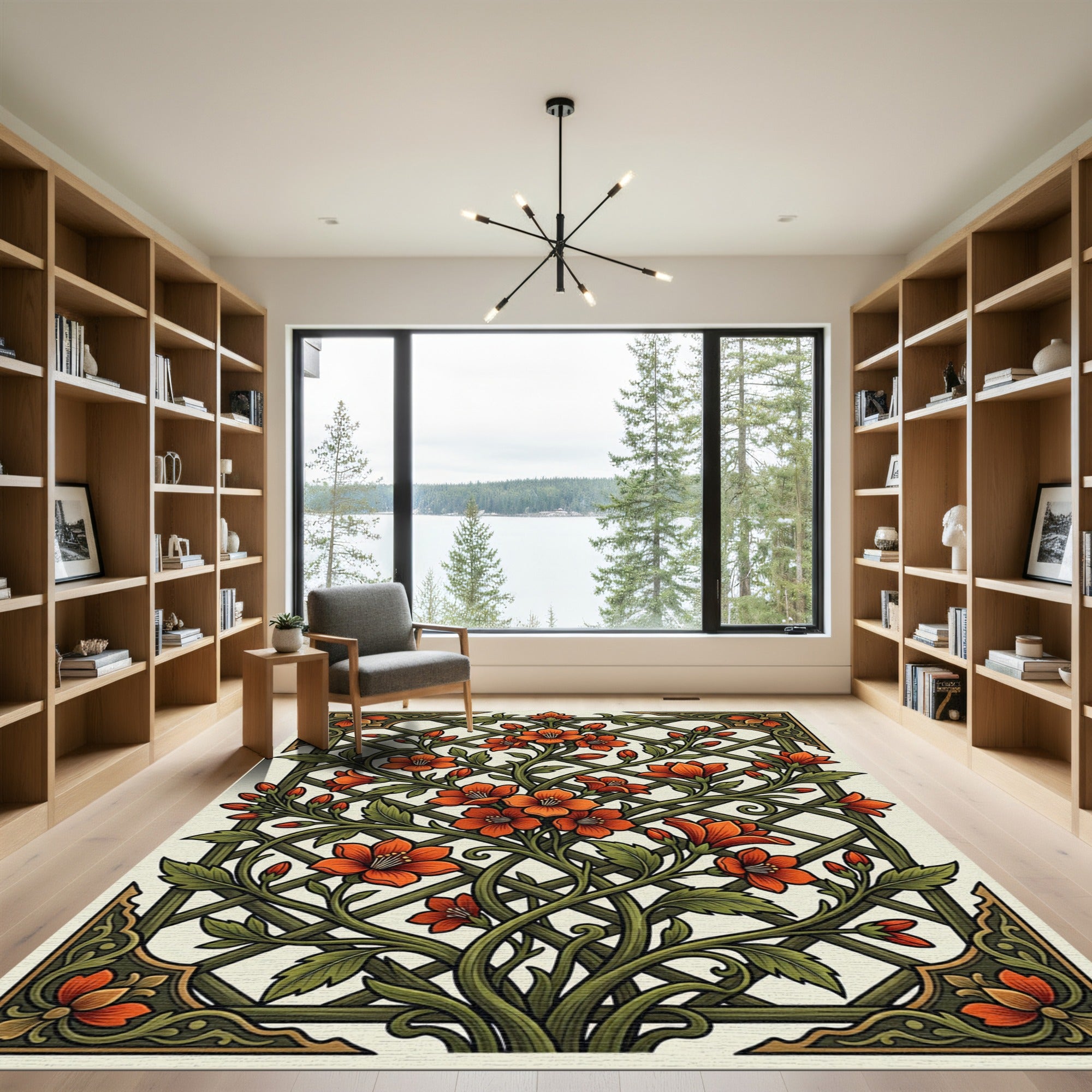 Orange Blossom Vine Lattice Art Rug
