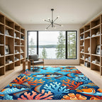 Vibrant Blue Coral Reef Fish Scene Rug