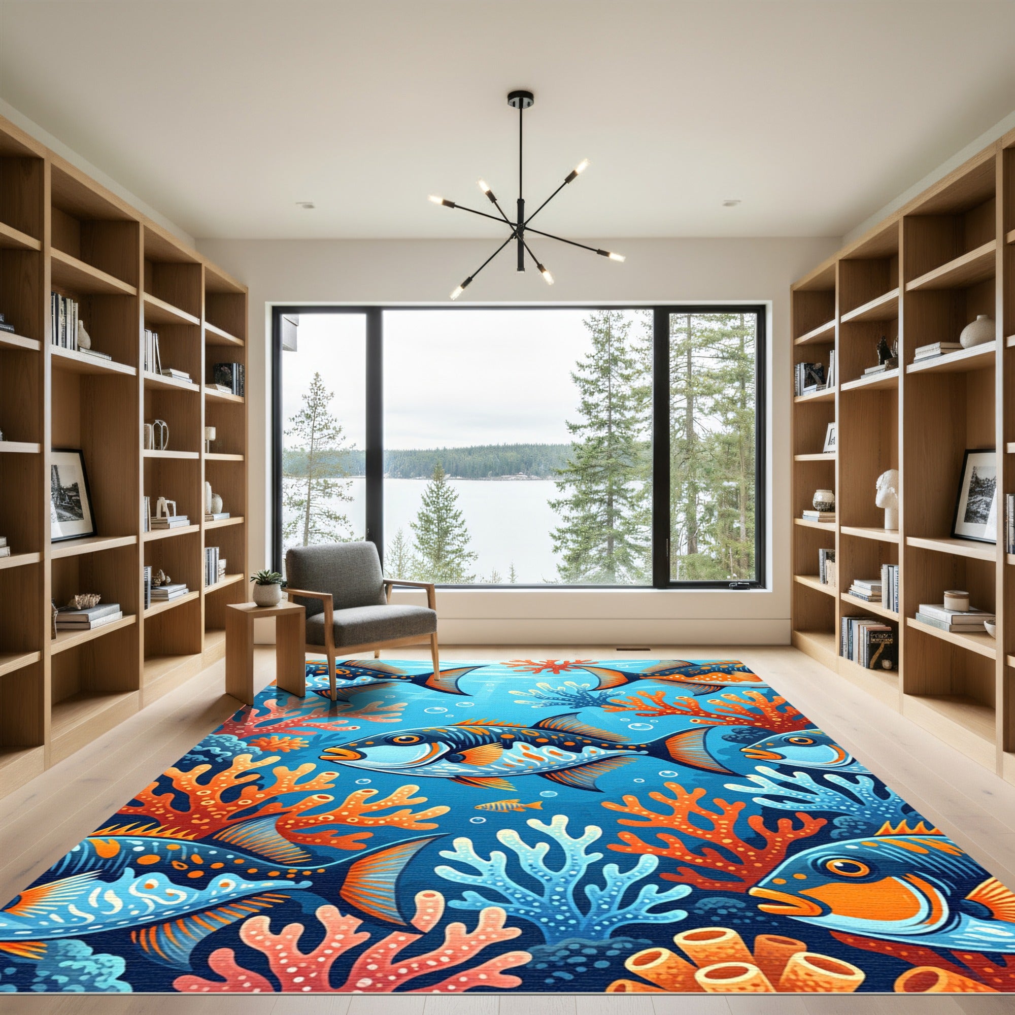 Vibrant Blue Coral Reef Fish Scene Rug