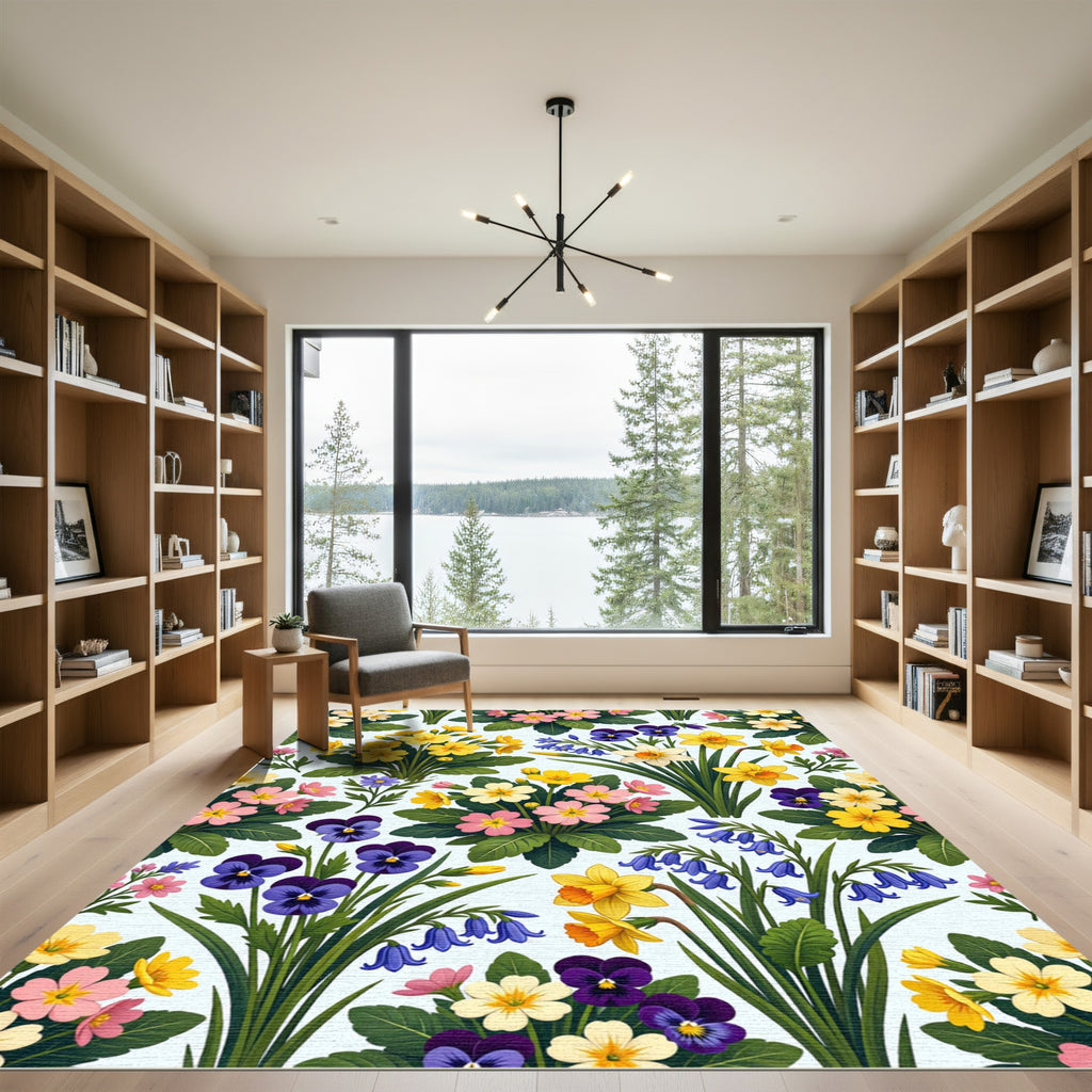 Vibrant Spring Meadow Floral Botanical Rug