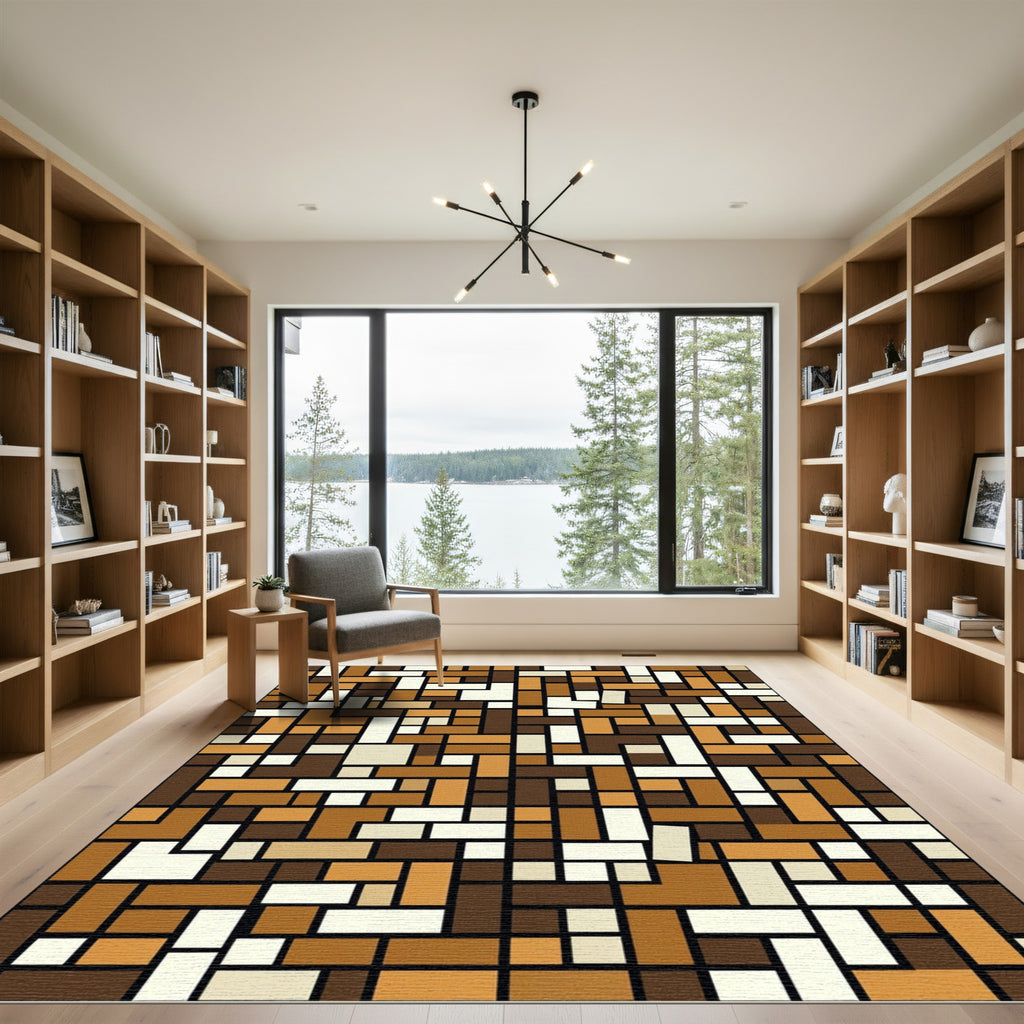 Earthy Abstract Rectilinear Block Arrangement Rug