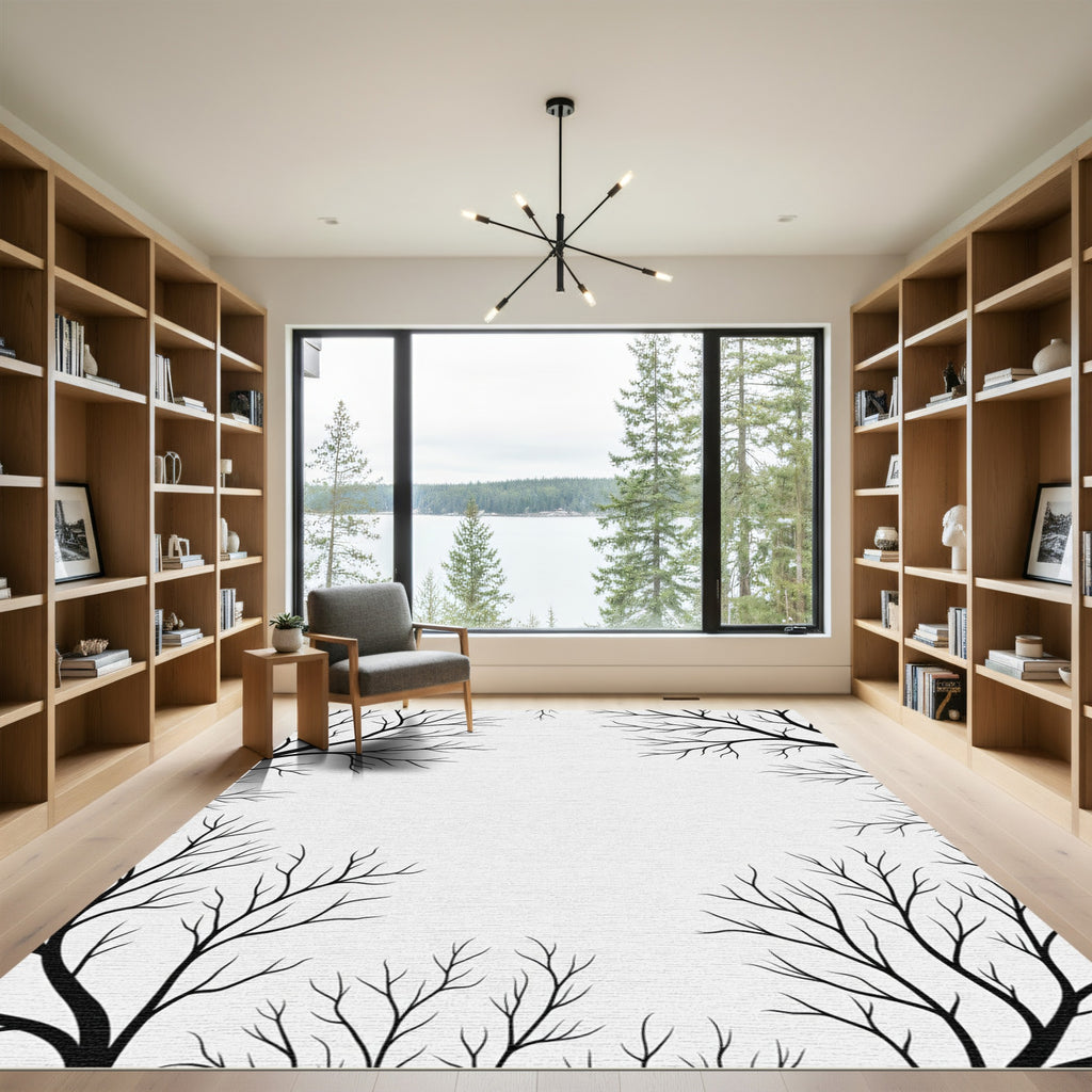 Black Bare Tree Branches Corner Accents Rug