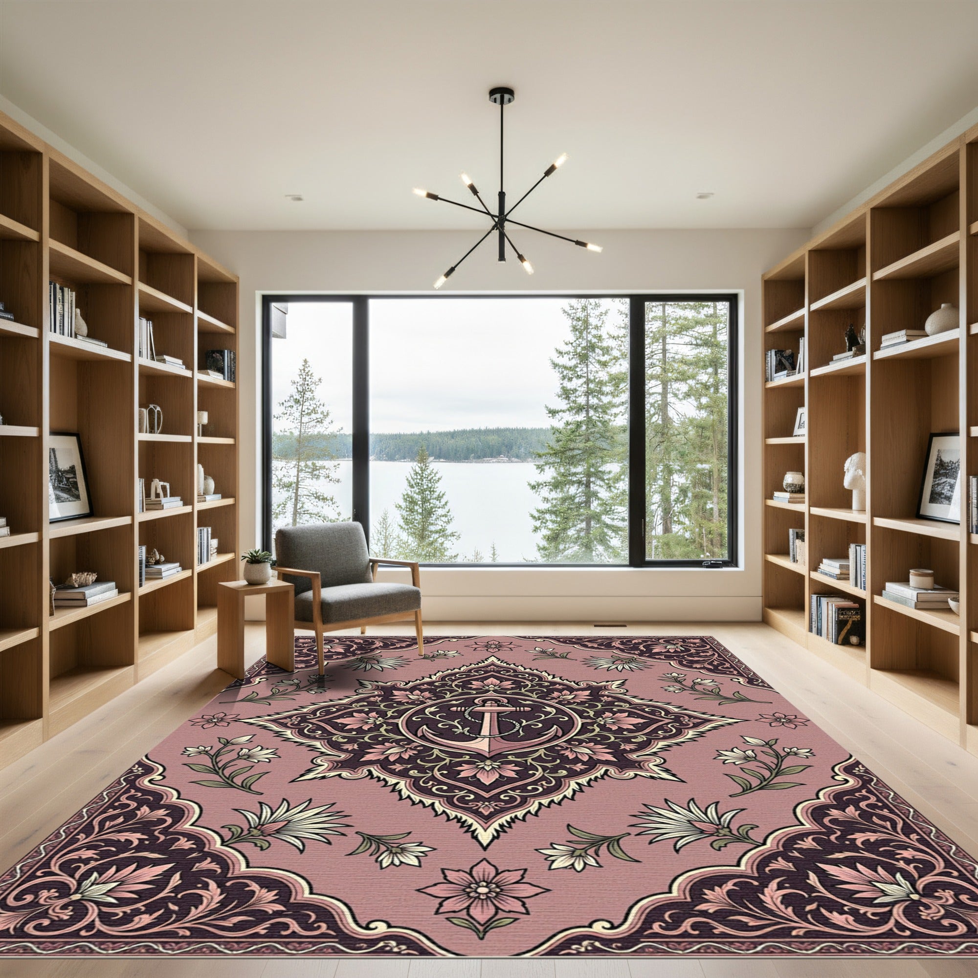 Blushing Mauve Anchor Floral Medallion Rug