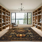 Golden Lotus Medallion Floral Border Rug