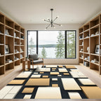 Modern Earth Tone Geometric Block Rectangle Rug