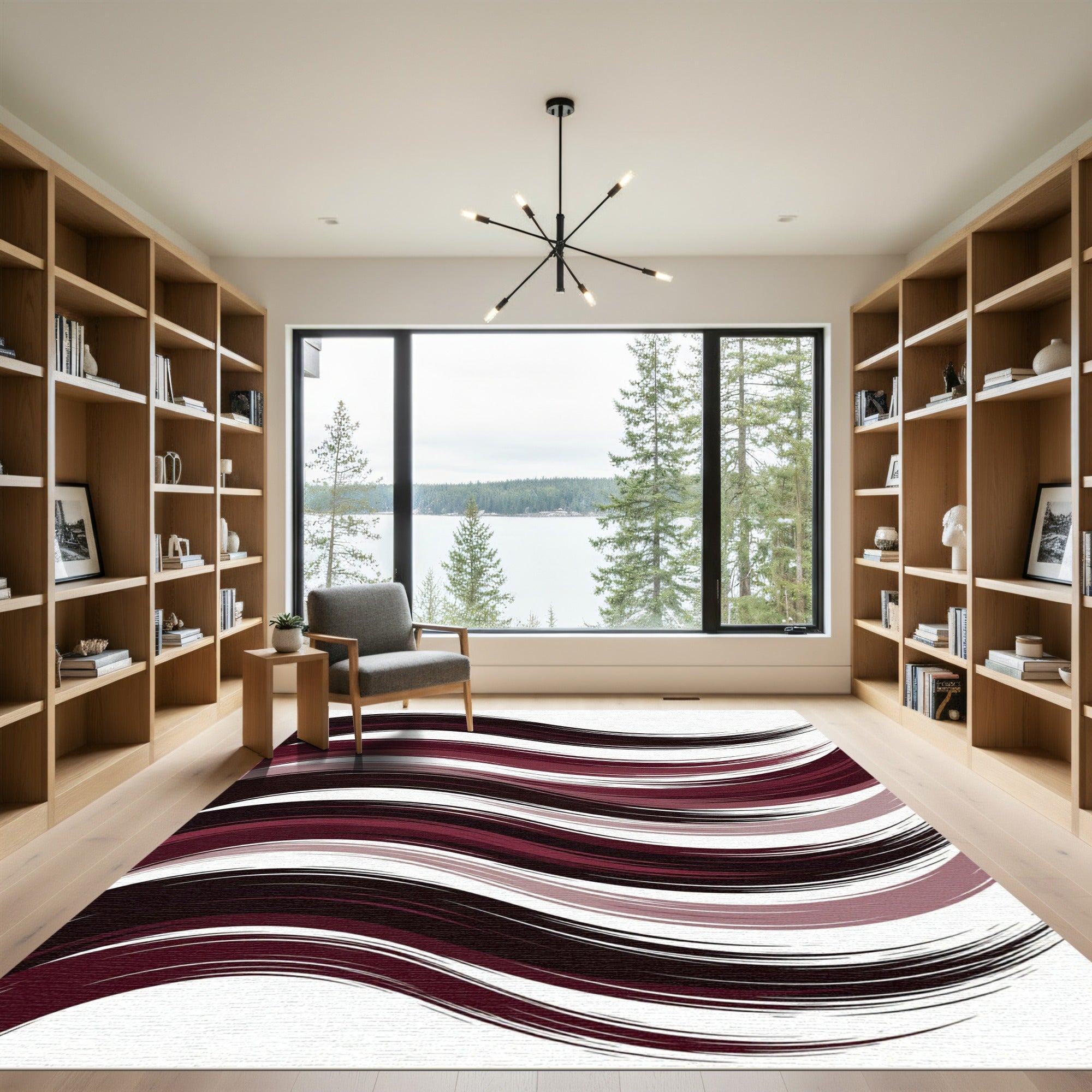 Modern Abstract Burgundy Swirl Rug