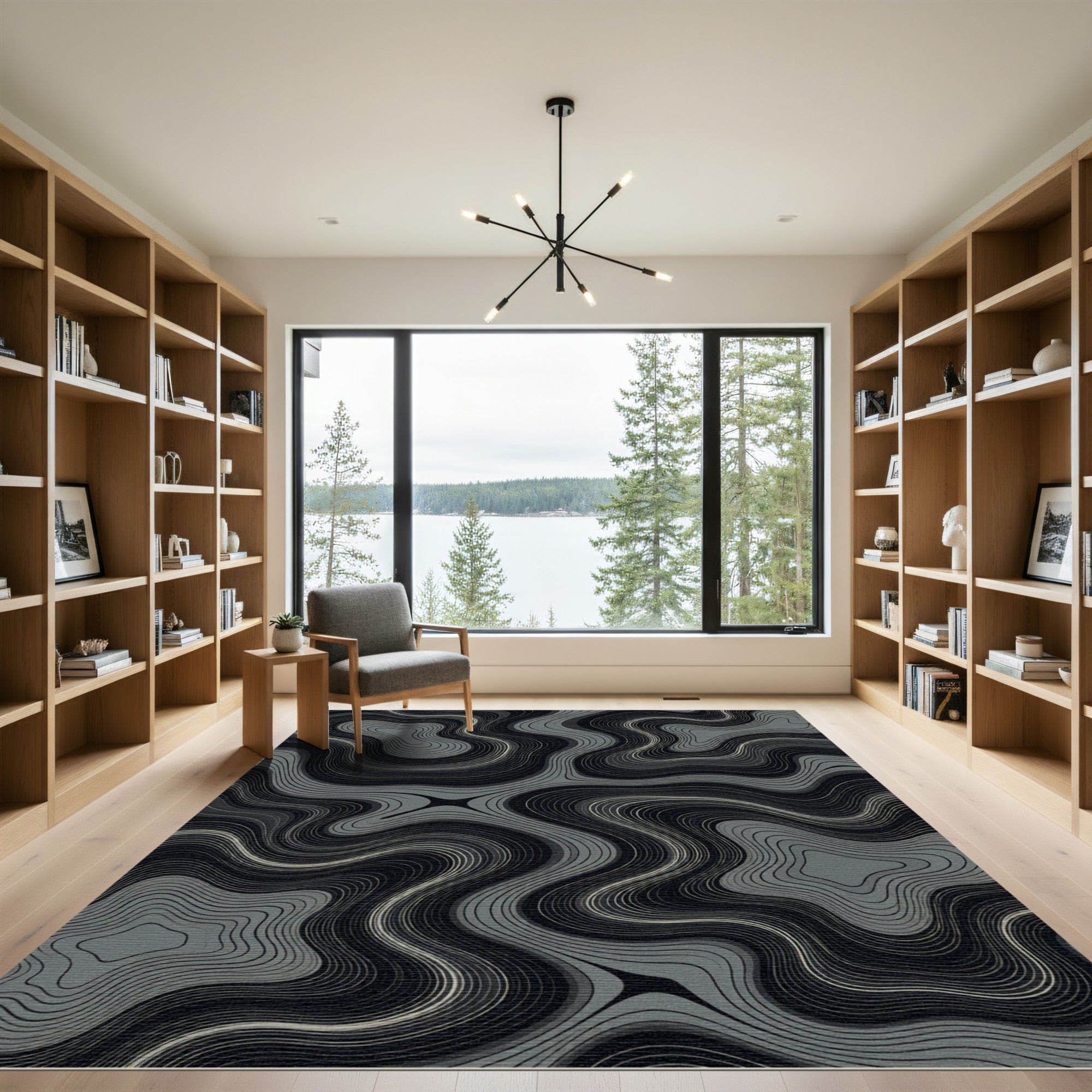 Dark Gray Wavy Contour Rug