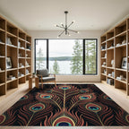 Elegant Peacock Feather Copper Art Rug