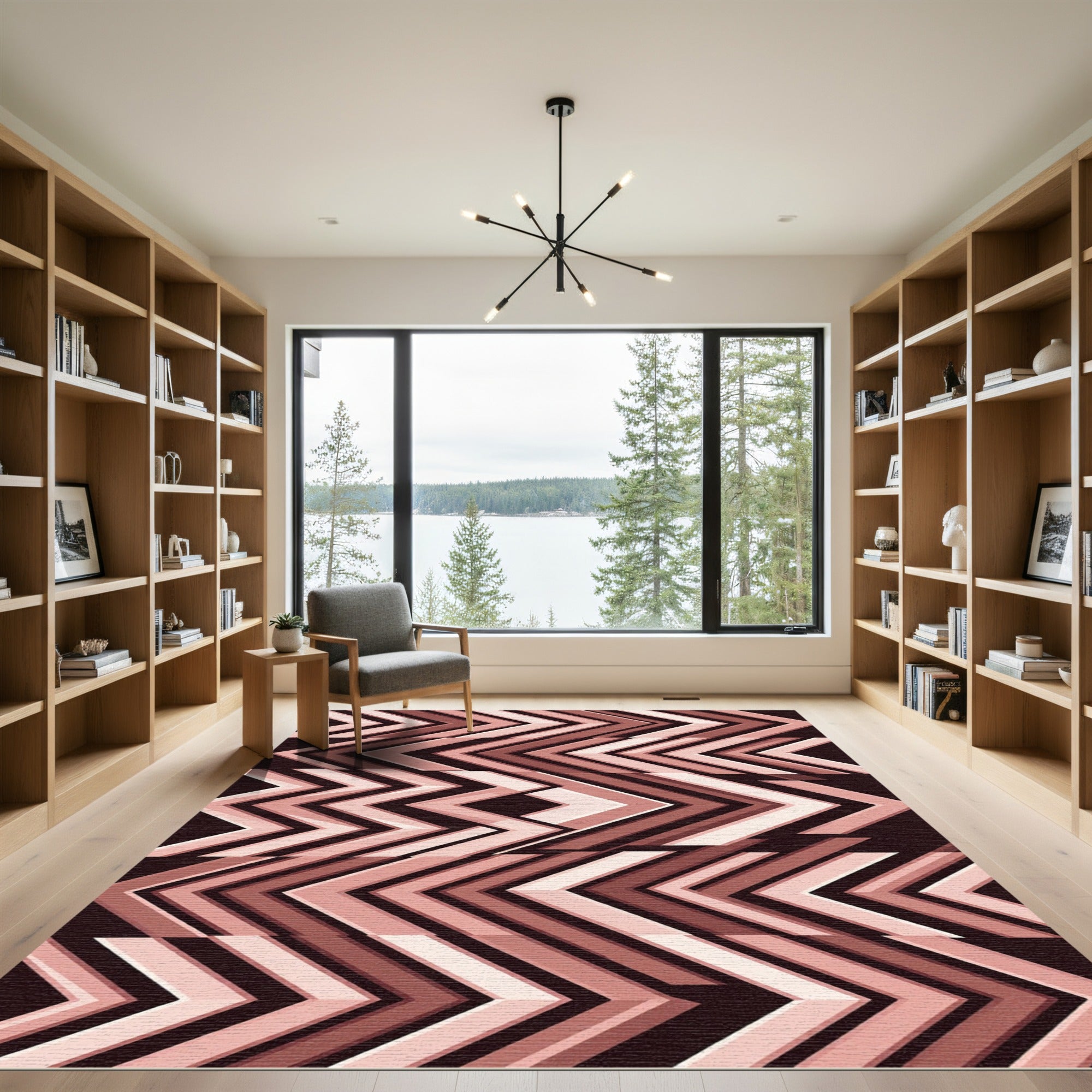 Blush Pink Chevron Geometric Minimalist Rug