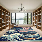 Japanese Great Wave and Cherry Blossom Rug
