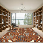 Earthy Terracotta Geometric Floral Lattice Rug